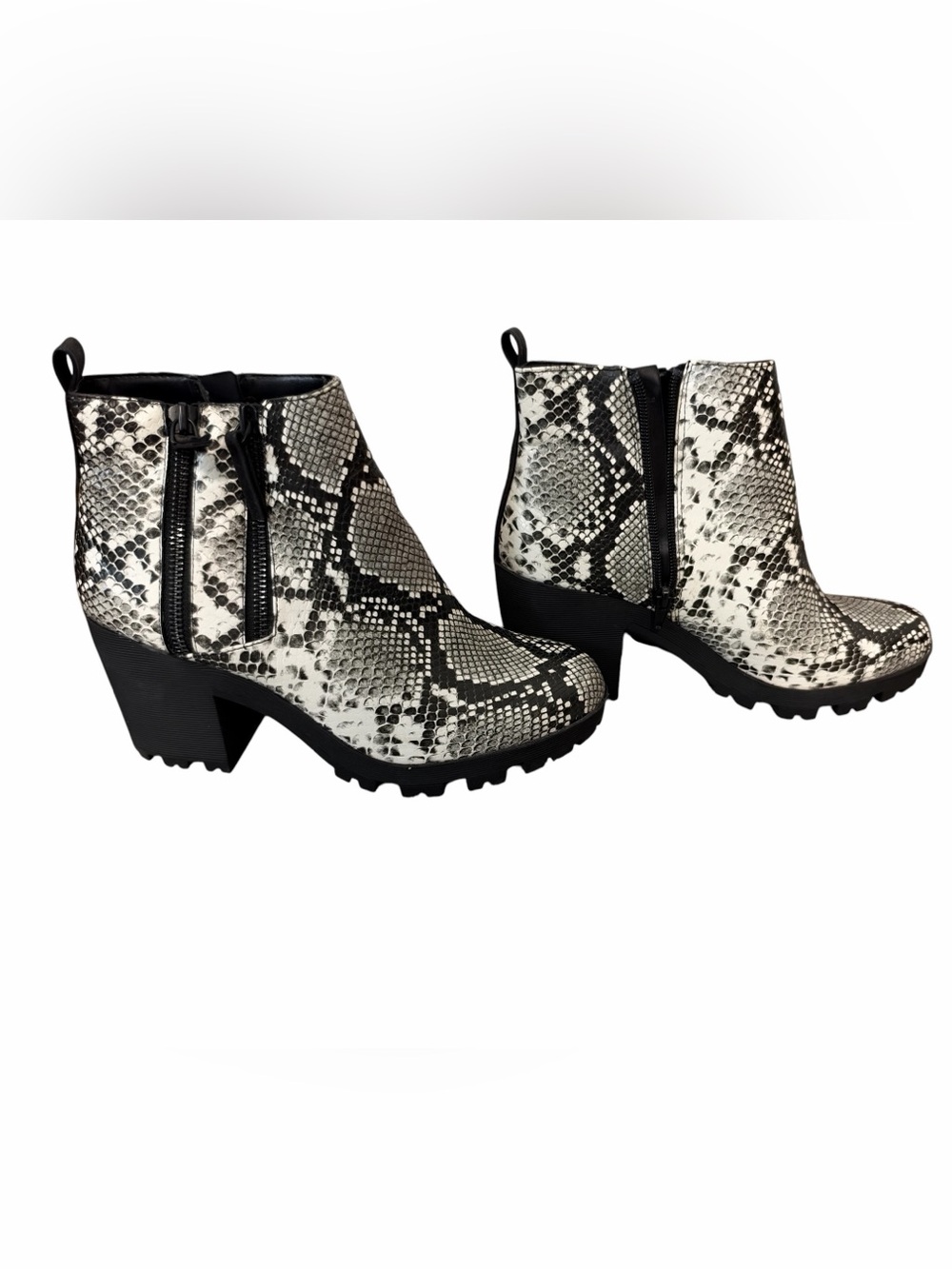 Mix No. 6 Snake-Print Chunky Heel Ankle Boots - Black & White